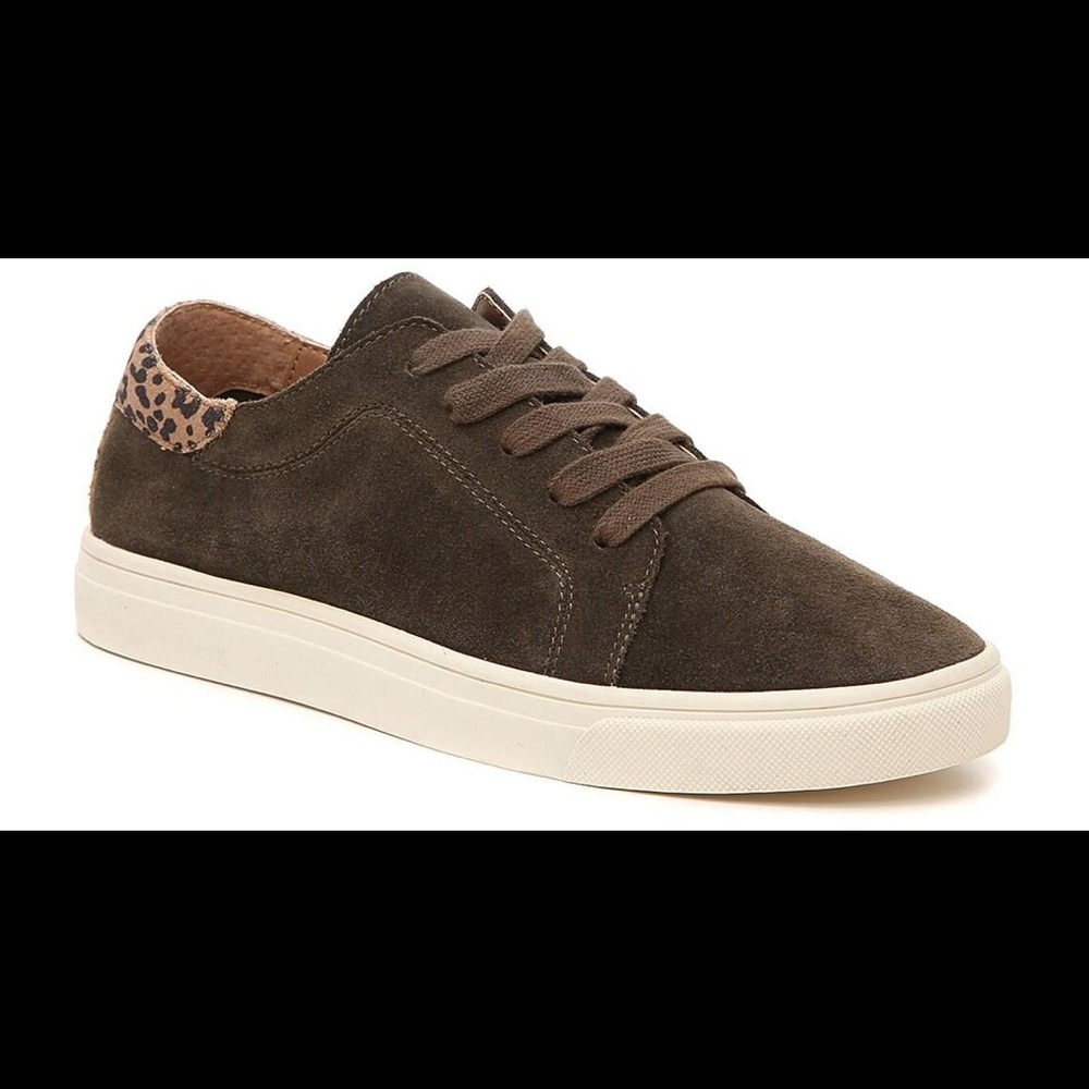 Lucky Brand Loucia Suede Olive Green and Leopard Sneaker